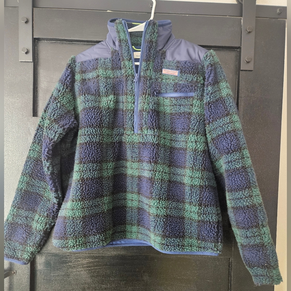 Simply Southern Navy and Green Plaid Fleece Pullover - Picture 2 of 5